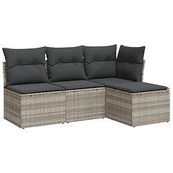 vidaXL Salon de jardin 4 pcs avec coussins gris clair résine tressée