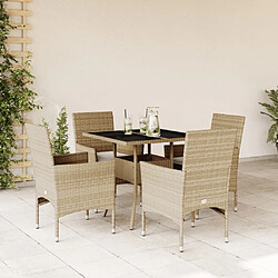 vidaXL Ensemble à manger de jardin et coussins 5 pcs beige rotin verre