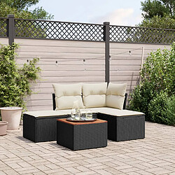 vidaXL Salon de jardin 5 pcs avec coussins noir résine tressée