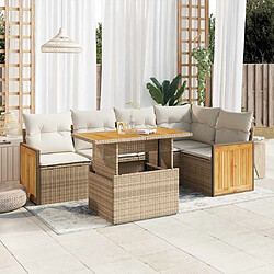 vidaXL Salon de jardin 6 pcs avec coussins beige résine tressée acacia