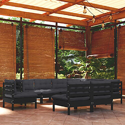 vidaXL Salon de jardin 9 pcs avec coussins Noir Bois de pin massif