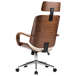 Helloshop26 Chaise fauteuil siège de bureau informatique étude avec appuie-tête similicuir et bois crème 02_0023984 pas cher