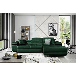 VENESETTI Canapé d'angle convertible ARMEL en tissu velours luxe 5 places, couleur vert foncé, avec coffre, angle droit (vu de face)