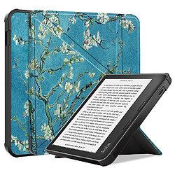 Etui en PU motif origami, fonction d'éveil/veille automatique avec support, fleur d'abricot pour votre Kobo Libra 2