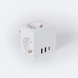 Ledkia Adaptateur de prise Triple Type F Schuko 2 USB + 1 USB-C Blanc