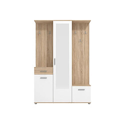 Vente-Unique Vestiaire avec 3 portes, 1 tiroir et 1 miroir - Naturel et blanc - CAMOLA