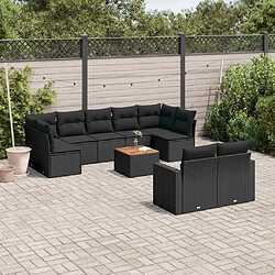 Maison Chic Salon de jardin 10 pcs avec coussins | Ensemble de Table et chaises | Mobilier d'Extérieur noir résine tressée -GKD79831