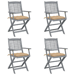 vidaXL Chaises pliables d'extérieur lot de 4 et coussins Bois d'acacia