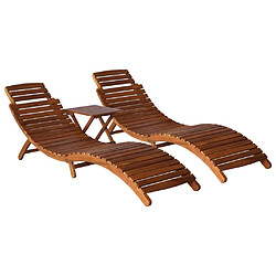 Maison Chic Lot de 3 Chaise longue avec table à thé | Bain de soleil Relax | Transat Bois d'acacia massif -GKD53706