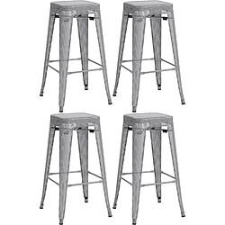 Decoshop26 Set de 4 tabourets de bar avec repose-pieds design industriel empilable en métal perforé gris argenté 10_0004513