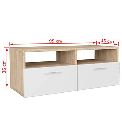 Avis Helloshop26 Meuble télé buffet tv télévision design pratique aggloméré 95 cm chêne et blanc 2502044