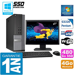 PC DELL 7020 SFF Intel G3220 Ram 4Go Disque 480 Go SSD Wifi W7 Ecran 27" - Occasion