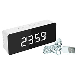 Acheter Miroir LED Réveil Numérique Chevet Snooze Minuterie De Sommeil 12/24 Heures Blanc