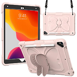 Coque en TPU + silicone avec béquille en forme de papillon, couleur unie, antichoc rose pour votre Apple iPad 10.2 (2021)/(2020)/(2019)