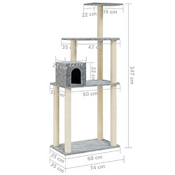 vidaXL Arbre à chat avec griffoirs en sisal Gris clair 147 cm pas cher