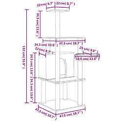Helloshop26 Arbre à chat meuble tour grimper jouet grattage grattoir escalade plateforme avec griffoirs en sisal foncé 132 cm gris 02_0022655 pas cher