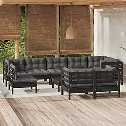 Maison Chic Salon de jardin 10 pcs + coussins - Mobilier/Meubles de jardin - Table et chaises d'extérieur Noir Bois de pin massif -MN37404