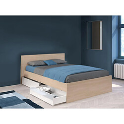 Vente-Unique Lit avec 2 tiroirs 140 x 190 cm - Coloris : Naturel et blanc brillant + Sommier + Matelas - VELONA 