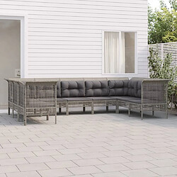 Maison Chic Salon de jardin 9 pcs + coussins - Mobilier/Meubles de jardin - Table et chaises d'extérieur Gris Résine tressée -MN24690