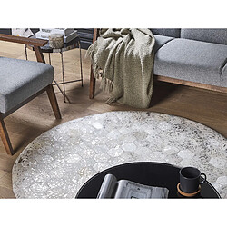 Avis Beliani Tapis patchwork en cuir argenté et beige rond d 140 cm BOZKOY