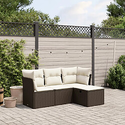 vidaXL Salon de jardin 4 pcs avec coussins marron résine tressée