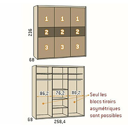 Inside 75 Armoire 3 portes coulissantes encastrées 258x236 Polar façade Essence Cobalto Laquée miroir central