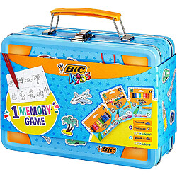 BIC Kids Valise de voyage Memory : Crayons de couleur, Craies, Stylos feutres, 32 pièces Jeu Memory - Couleurs assorties, lot de 64BIC