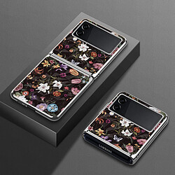 Coque de téléphone à motif floral rétro en verre galvanisé pour téléphone Samsung Galaxy Z Flip 3 - Argent et Noir