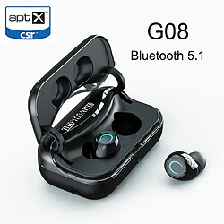 Universal G08 Bluetooth 5.1 Casque Touch Control Casque sans fil HiFi IPX7 Bouchon d'oreille étanche Casque avec écran LED Boîte de recharge Casque Bluetooth