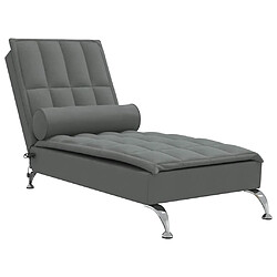 vidaXL Chaise longue de massage avec traversin gris foncé tissu