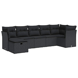 vidaXL Salon de jardin 7 pcs avec coussins noir résine tressée