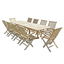 C&L Jardin Salon de jardin BATAN f10 Ensemble salon de jardin en teck BATAN 10 fauteuils pliants