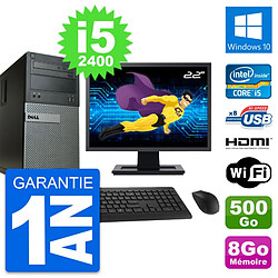 PC Tour Dell 390 MT Ecran 22" i5-2400 RAM 8Go Disque 500Go HDMI Windows 10 Wifi - Occasion