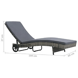 Helloshop26 Transat chaise longue bain de soleil lit de jardin terrasse meuble d'extérieur avec roues et coussin résine tressée anthracite 02_0012593 pas cher