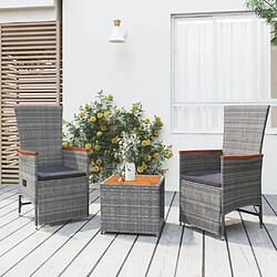 vidaXL Ensemble de salon de jardin 3 pcs gris poly rotin et acacia