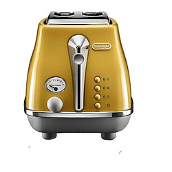 Toaster DELONGHI ICONA CAPITALS 2 tranches - 900W - Grille pain 3 fonctions - Chauffe viennoisseries inclus - Jaune