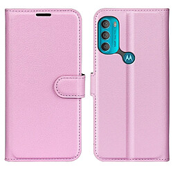 Coque en TPU + PU texture litchi, anti-rayures avec support rose pour Motorola Moto G71 5G