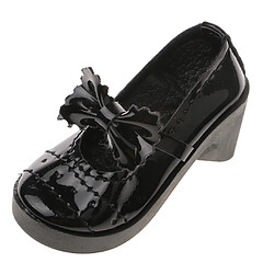 Paire De Talon Lolita Chunky à Bout Rond Chaussures Bowknot Pour 1/3 Poupées Bjd - Noir