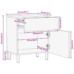 vidaXL Table de chevet noir 50x33x60 cm bois de manguier massif brut pas cher