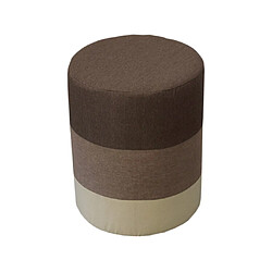 Mobili Rebecca Pouf Assise Tissu Rond Marron Beige Vintage 45x35x35