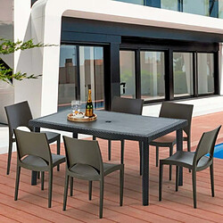 Grand Soleil Table rectangulaire et 6 chaises Poly rotin colorées 150x90cm noir Enjoy, Chaises Modèle: Paris Beige ivoire