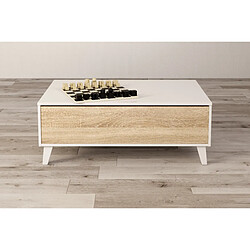 Avis Alter Table basse avec plateau relevable, un espace de rangement et deux niches extérieures, blanc brillant et chêne canadien, cm 100 x 68 x 38 (50 avec le plateau).