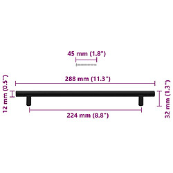 vidaXL Poignées d'armoire 5 pcs noir 224 mm acier inoxydable pas cher