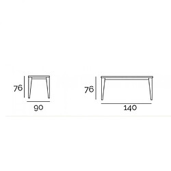 Inside 75 Table repas GEO 4 couverts 140 x 90 x 76 cm pieds chêne plateau céramique blanc