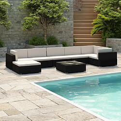 Maison Chic Salon de jardin 8 pcs + coussins - Mobilier/Meubles de jardin - Table et chaises d'extérieur Résine tressée Noir -MN29602