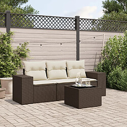 vidaXL Salon de jardin 4 pcs avec coussins marron résine tressée