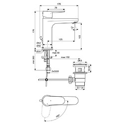 Ideal Standard - Mitigeur lavabo Ch3 avec tirette et vidage 176 mm chrome - Kheops New