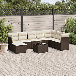 vidaXL Salon de jardin avec coussins 9 pcs marron résine tressée