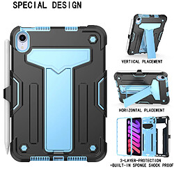 Coque en TPU + silicone avec béquille en T, anti-chute noir/bleu pour votre Apple iPad mini (2021)