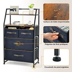 Helloshop26 Commode chambre 4 tiroirs en tissu, meuble de rangement industriel avec 2 étagères kit anti-basculement inclus 58 x 29 x 100 cm 20_0005767